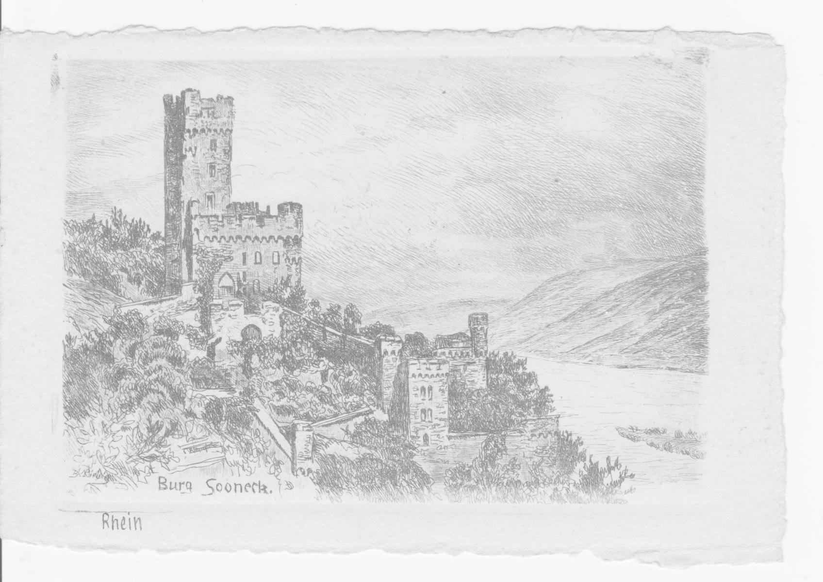 Burg Sooneck mit Rhein 1922. Repro: Detlef M. Plaisier